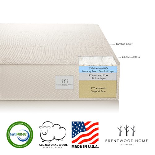 Brentwood-9-Gel-Infused-HD-Memory-Foam-Mattress-100-Made-in-USA-CertiPur-Foam-25-Year-Warranty-Triple-Layer-All-Natural-Wool-Sleep-Surface-and-Bamboo-Cover-0