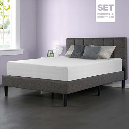 Sleep-Master-Memory-Foam-12-Inch-Mattress-and-Upholstered-Square-Stitched-Platform-Bed-Set-0