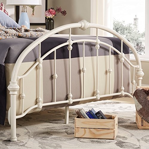 White Antique Vintage Metal Bed Frame In Full Or Queen Size Rustic Wrought Cast Iron Curved Round Headboard And Footboard Victorian Old Fashioned