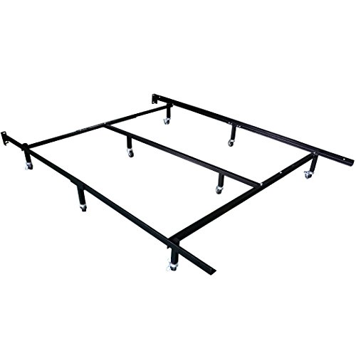 Hlc Adjustable 8 Wheel Metal Bed Frame, Metal Full Size Bed Frame With Center Support