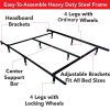 HLC-Smart-8-Wheel-Metal-Bed-Frame-3-Adjustable-Sizes-Queen-FullCal-King-with-Center-Support-and-4-Looking-Wheels-0-0