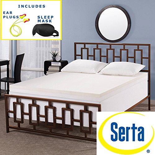 Serta-Rejuvenator-Dual-layer-4-inch-Memory-Foam-Mattress-Topper-with-High-Quality-Sleep-Mask-Comfortable-Pair-of-Corded-Earplugs-Included-Queen-Experience-the-luxurious-support-of-this-double-layer-Se-0